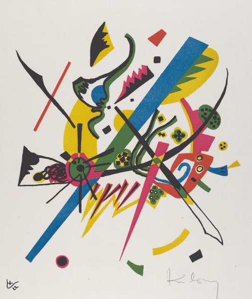 Kleine Welten I (Small Worlds I) by Vasily Kandinsky, 1922, Russian German Expressionist print. This lithograph was included in the artist's 1922 portfolio. Each print presents an autonomous microcosm of self-contained entity  (BSLOC_2017_5_145)