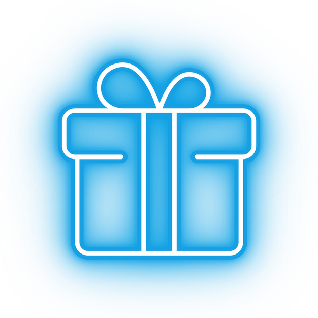 Neon blue gift box icon